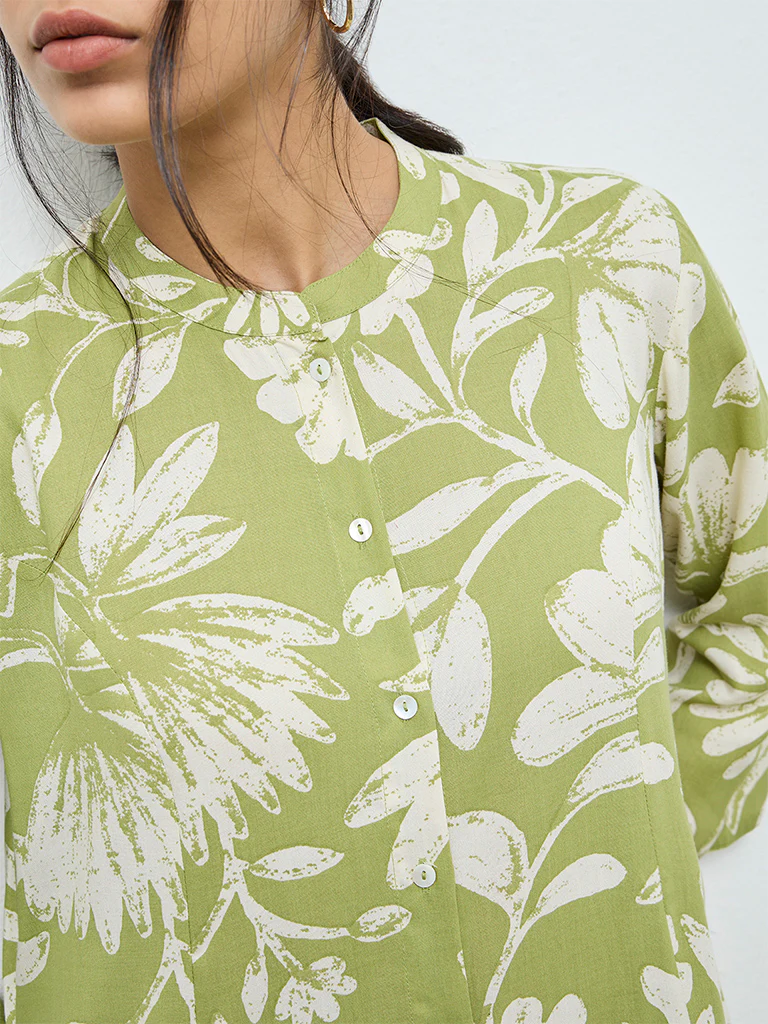 Utsa Green Floral A-Line Kurta - Image 3