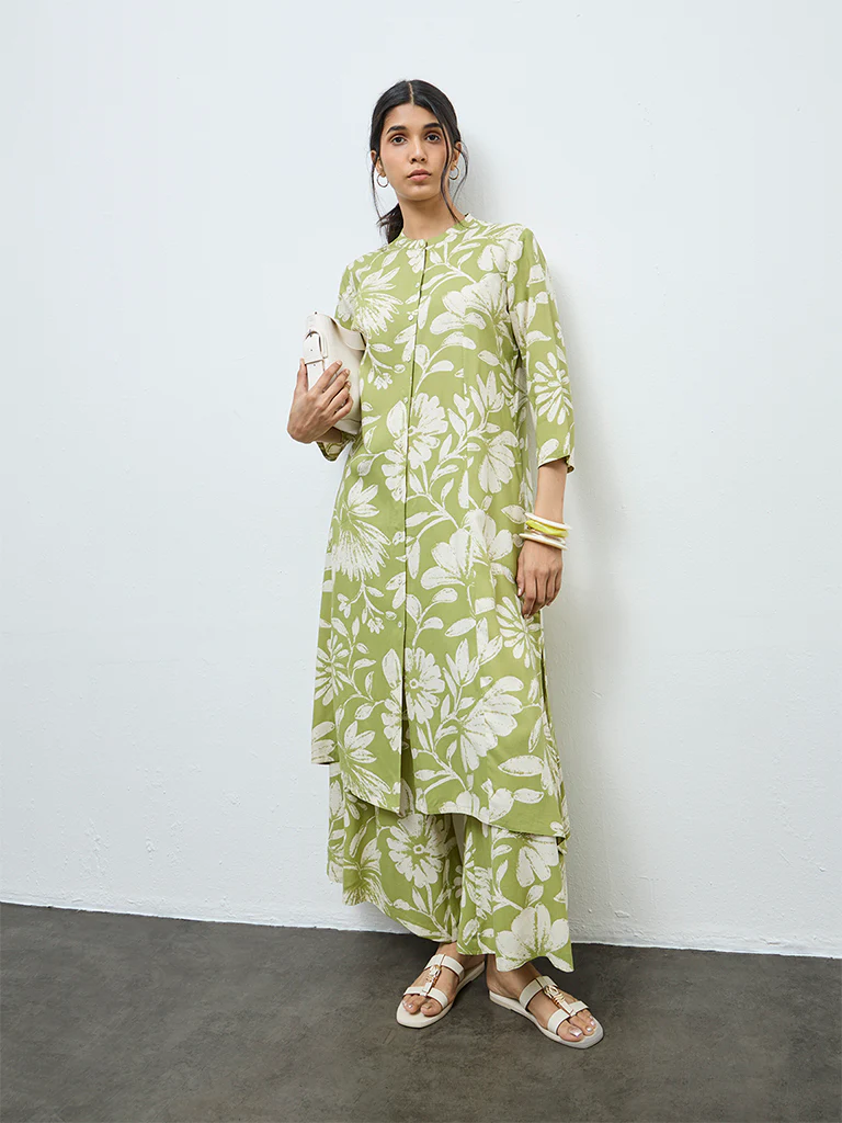 Utsa Green Floral Printed Palazzos - Image 2