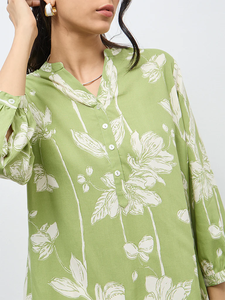 Utsa Green Floral Tunic - Image 3