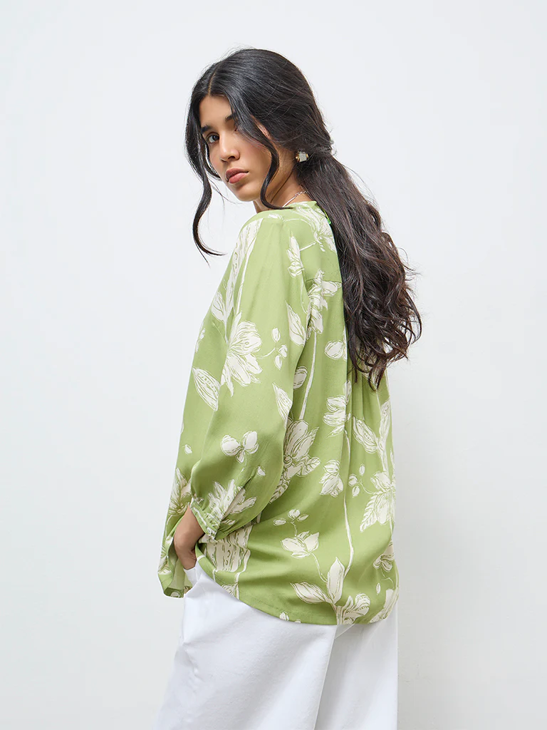 Utsa Green Floral Tunic - Image 4