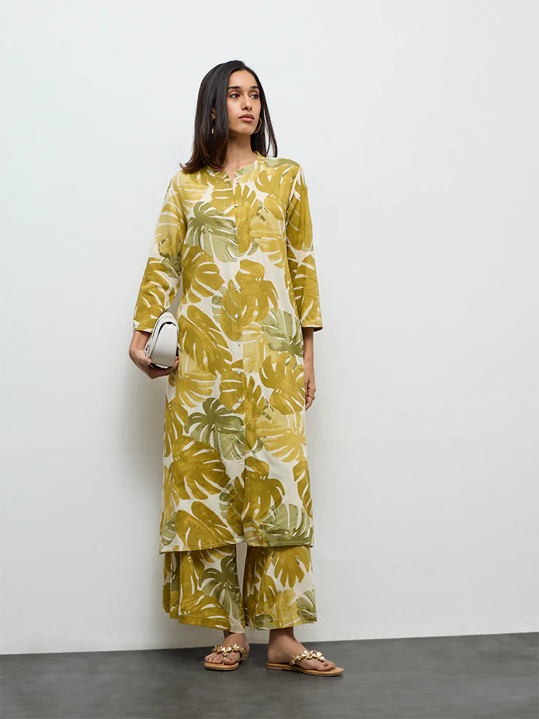 Utsa Green Foliage Printed Palazzos - Image 2