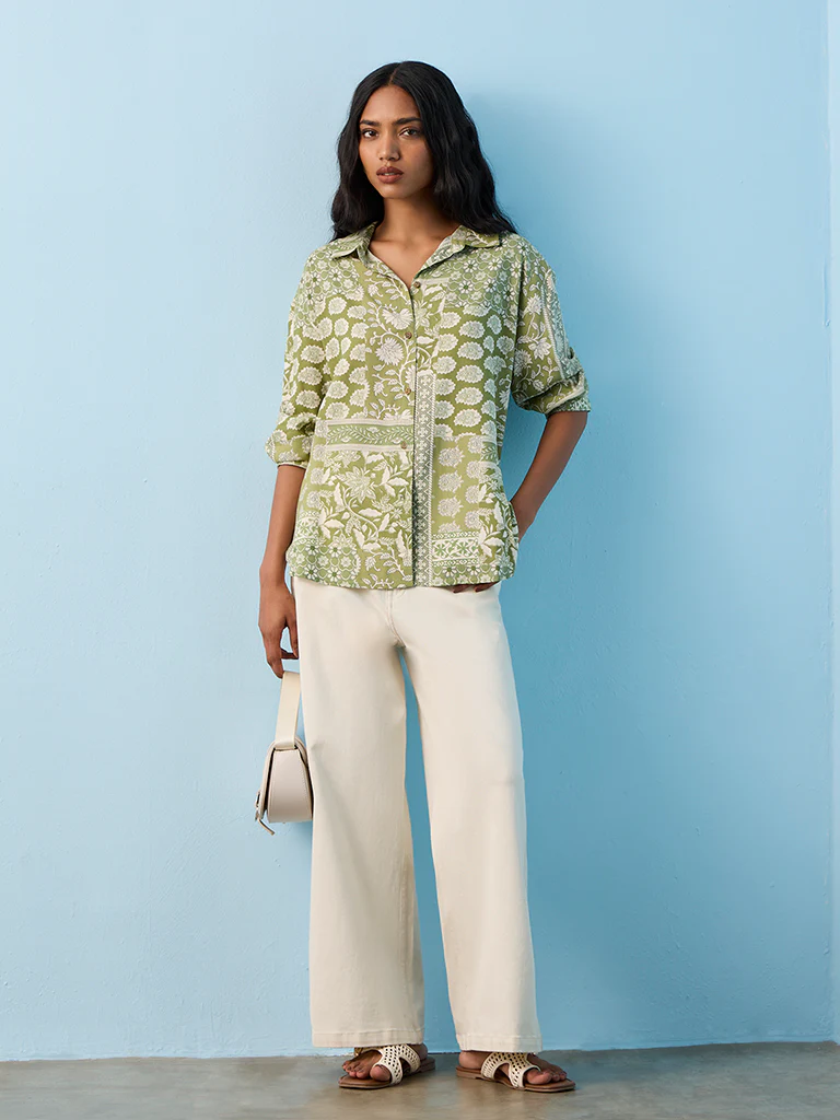 Utsa Green Foliage Printed Tunic - Image 2