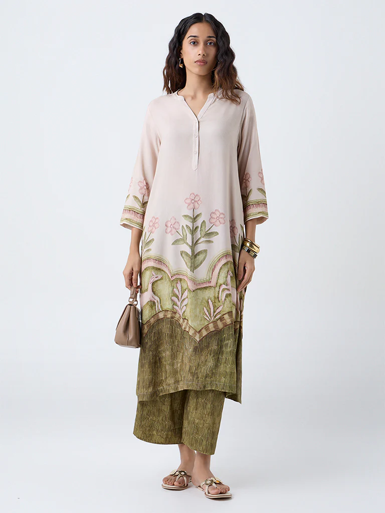 Utsa Green Printed Pants - Image 2
