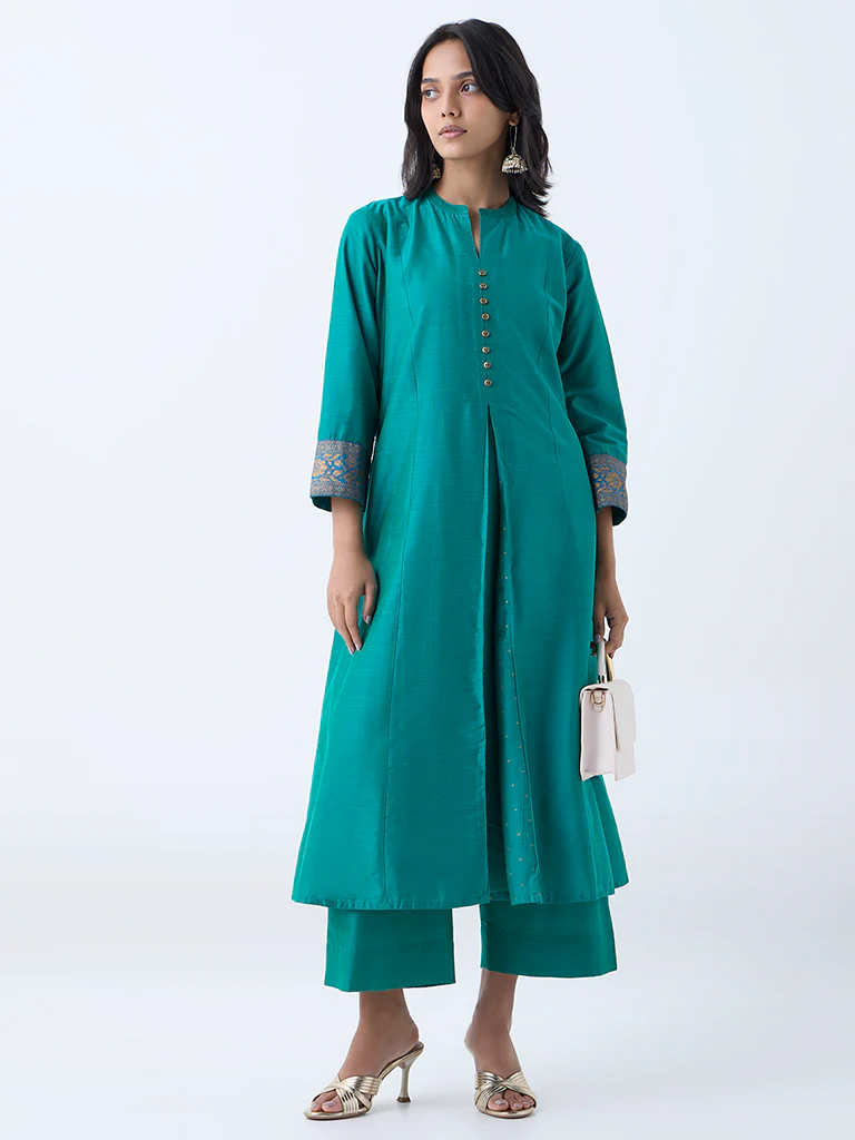 Utsa Green Solid A-Line Kurta