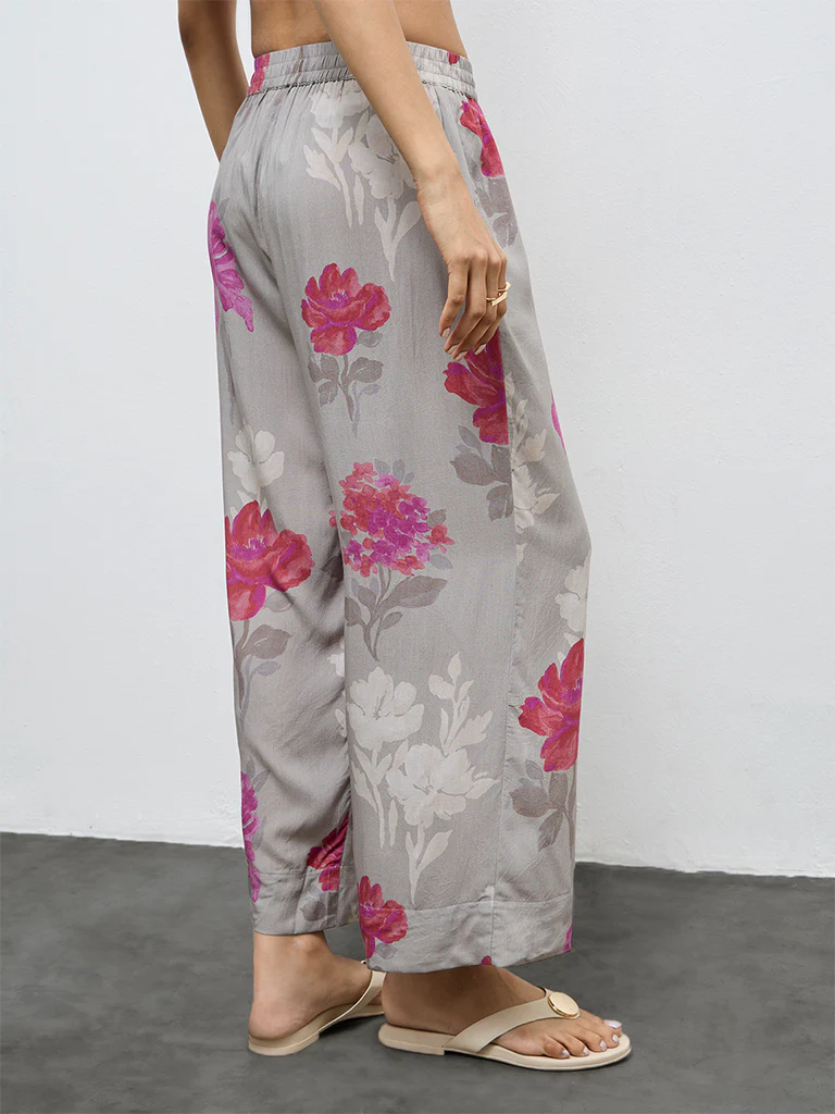 Utsa Grey Floral Design Pants - Image 4