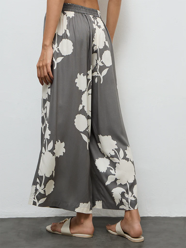 Utsa Grey Floral Pattern Palazzos - Image 4