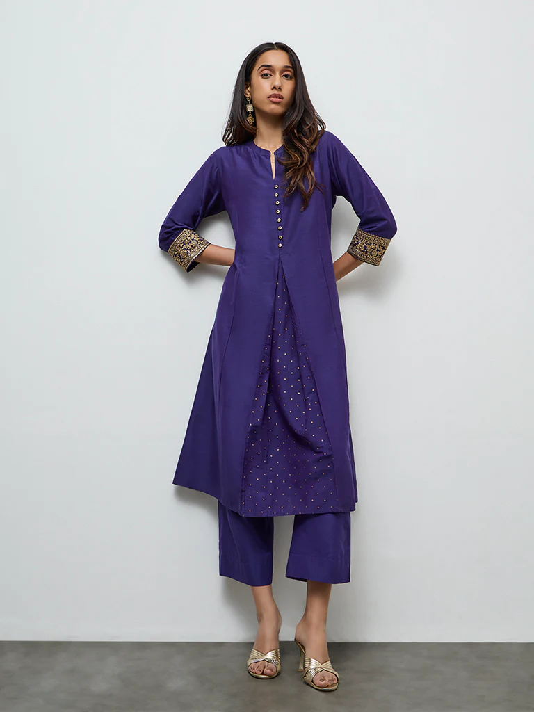 Utsa Indigo Badla Printed A-Line Kurta