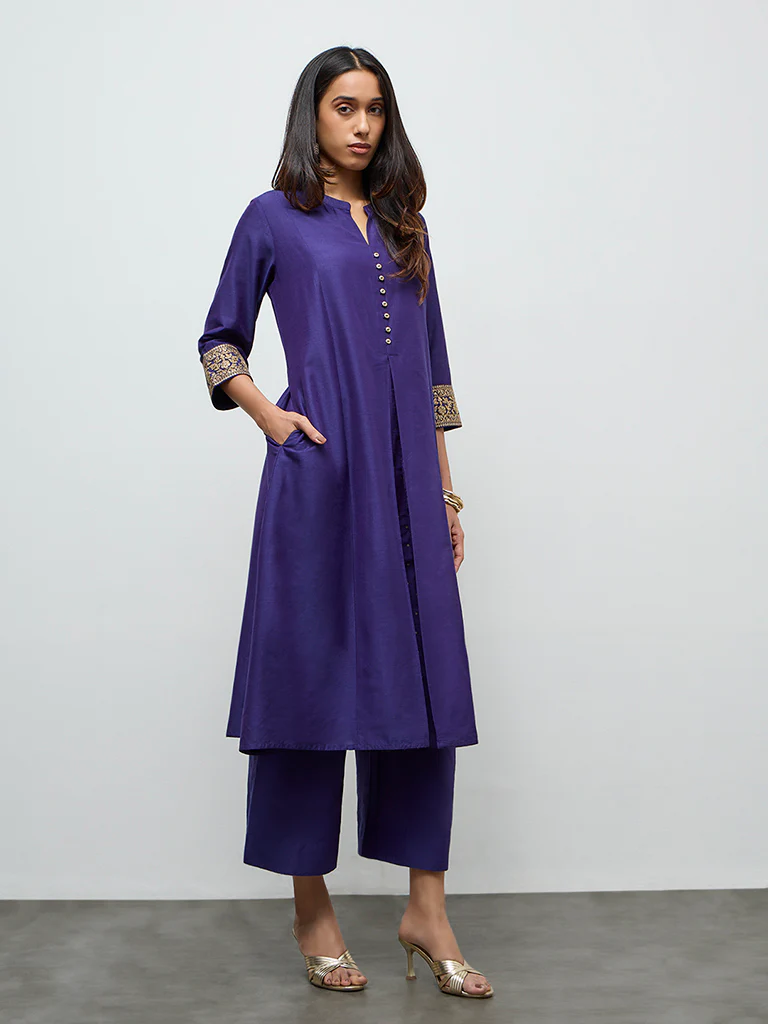 Utsa Indigo Badla Printed A-Line Kurta - Image 2