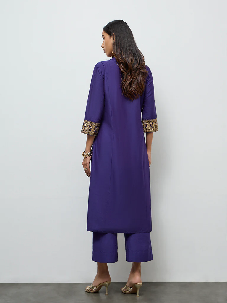 Utsa Indigo Badla Printed A-Line Kurta - Image 4