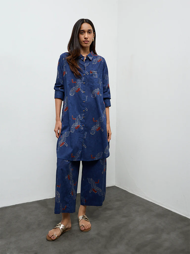 Utsa Indigo Bird Design Cotton Ethnic Pants - Image 2
