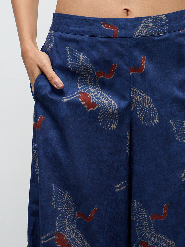 Utsa Indigo Bird Design Cotton Ethnic Pants - Image 3