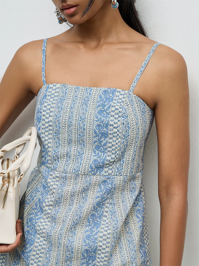 Utsa Indigo Botanical Design Cotton Kurti - Image 3