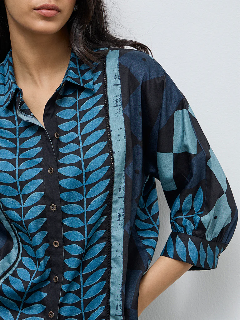 Utsa Indigo Botanical Printed Cotton Tunic - Image 3