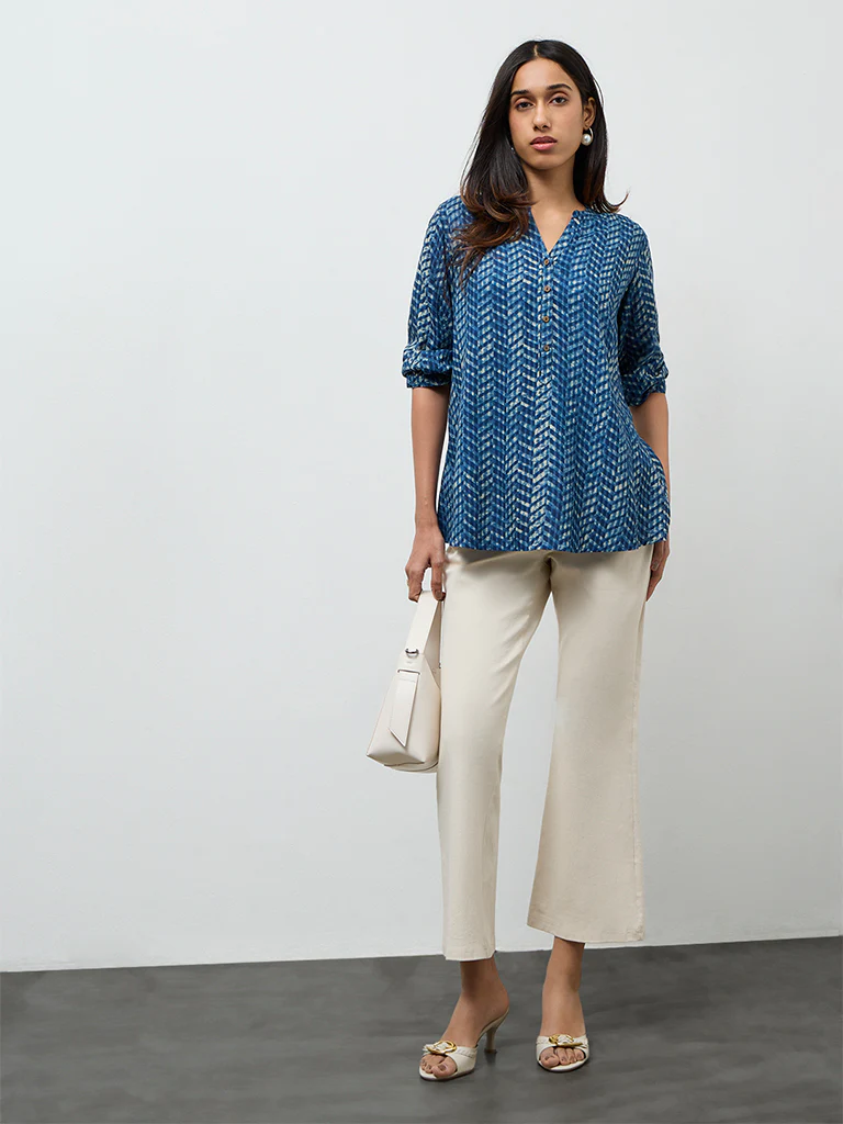 Utsa Indigo Chevron Printed Tunic