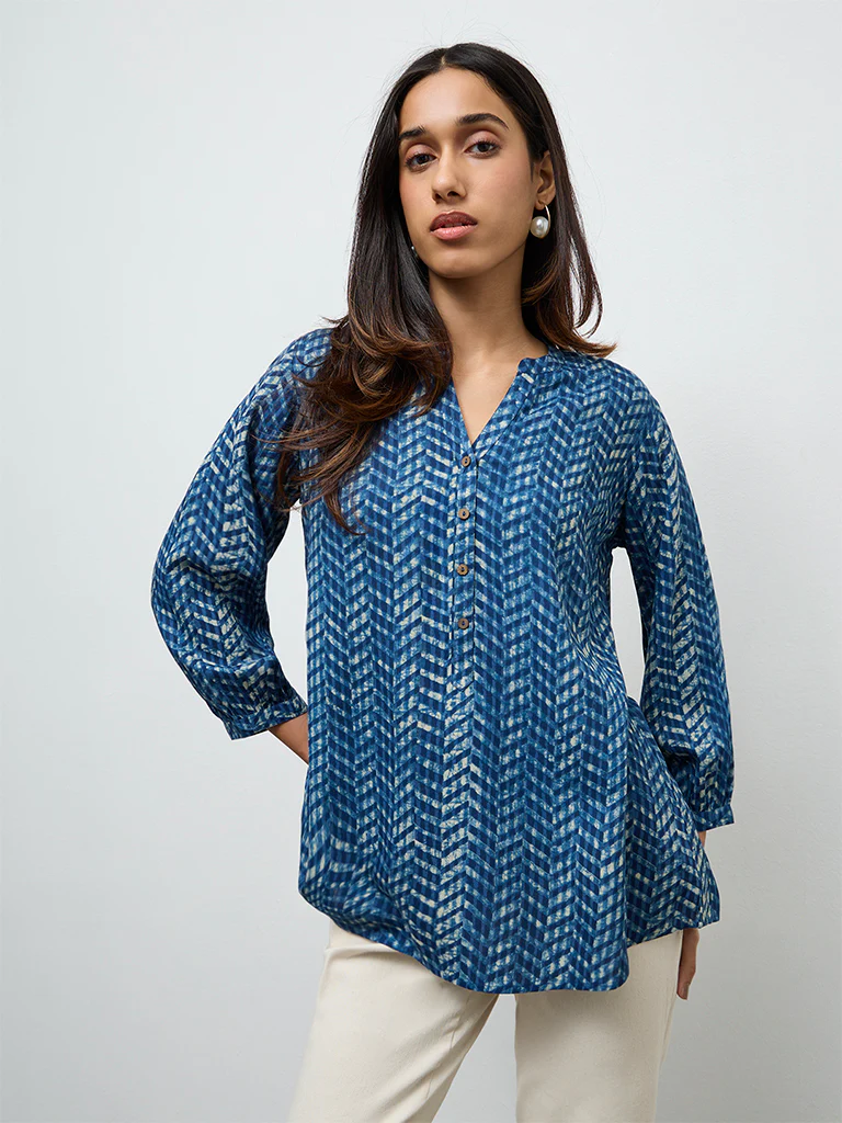 Utsa Indigo Chevron Printed Tunic - Image 2