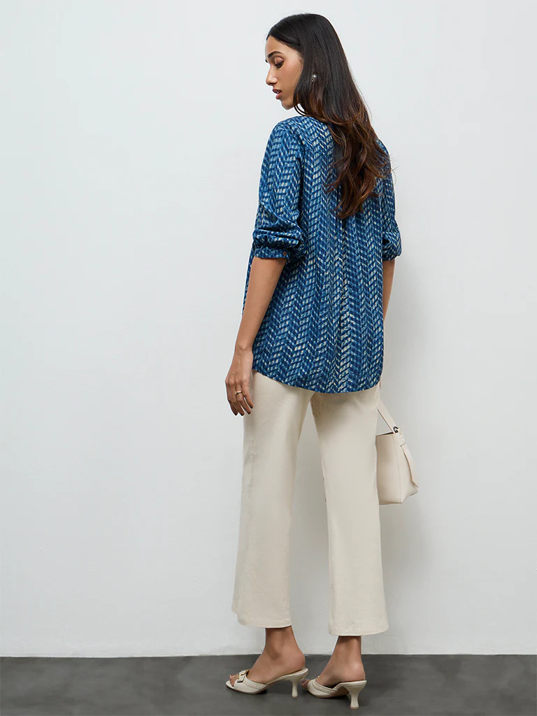 Utsa Indigo Chevron Printed Tunic - Image 4