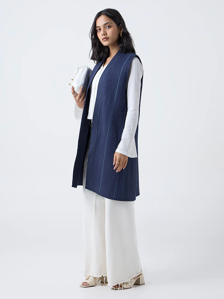 Utsa Indigo Cotton Quilted Jacket - Image 2