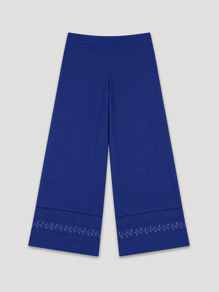 Utsa Indigo Embroidered Cotton-Blend Pants - Image 5