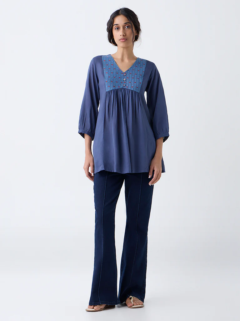 Utsa Indigo Embroidered Tunic - Image 2