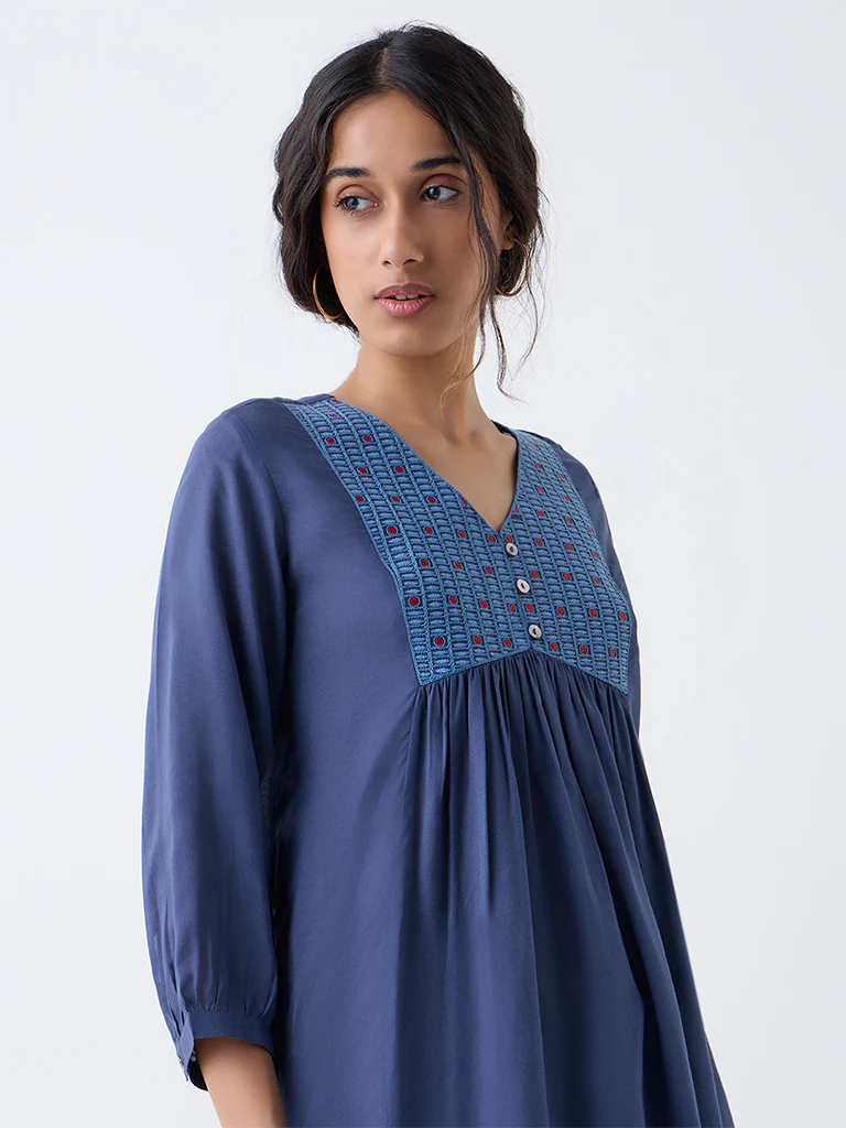 Utsa Indigo Embroidered Tunic - Image 3