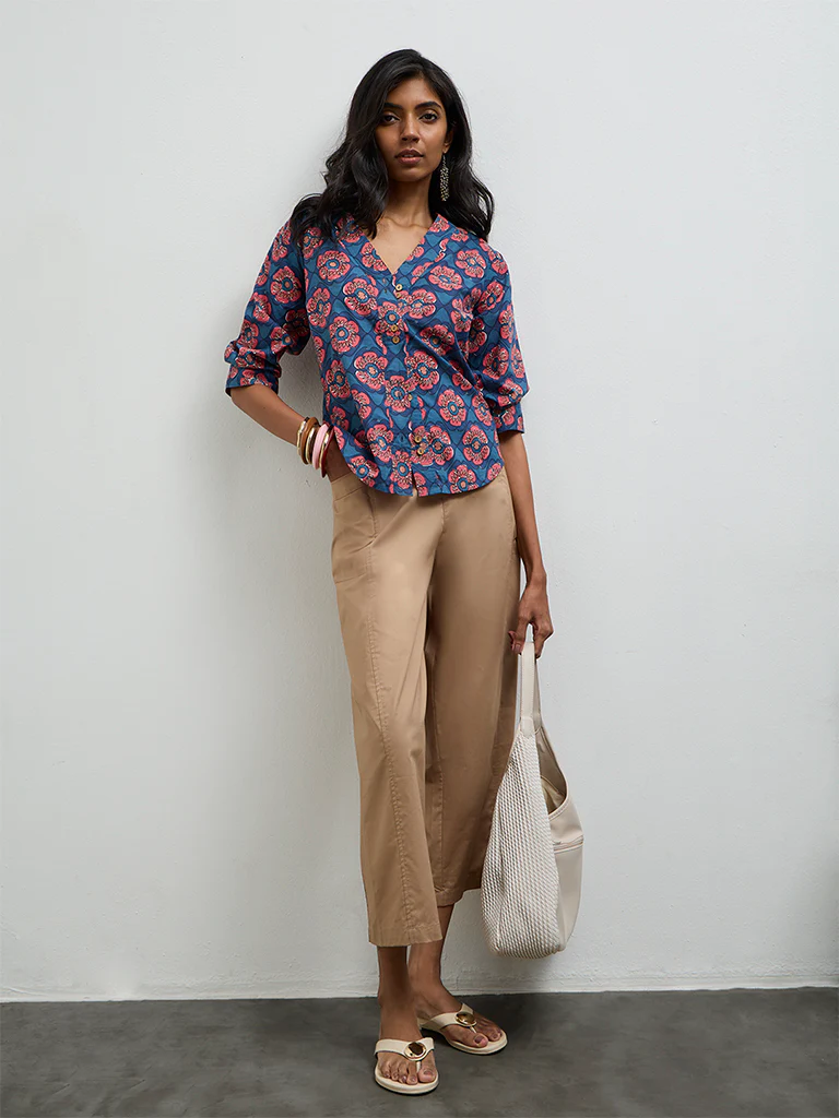 Utsa Indigo Floral Printed Cotton Tunic - Image 2
