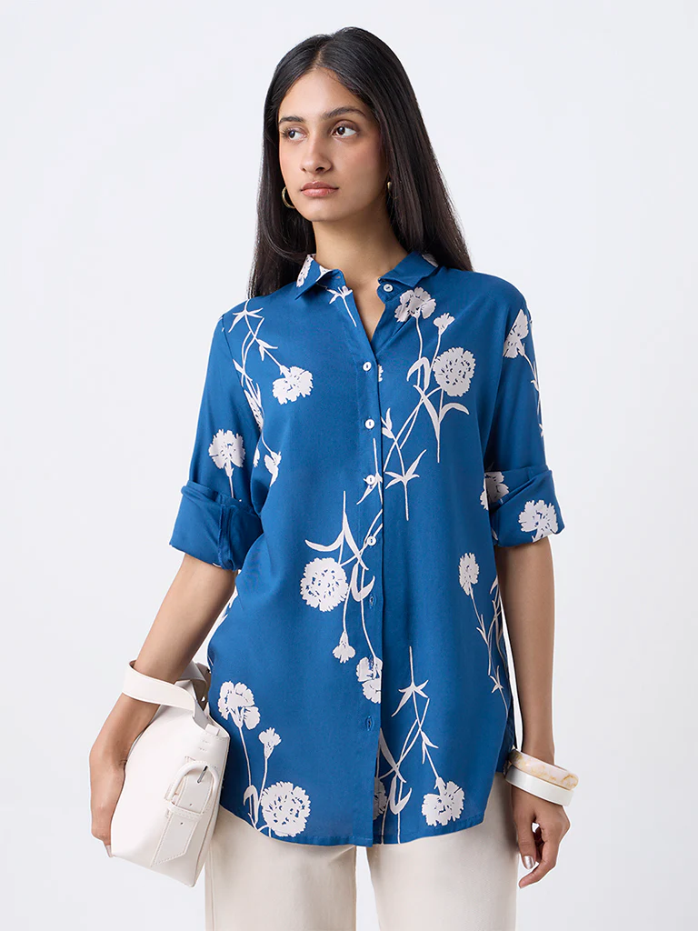 Utsa Indigo Floral Printed Tunic