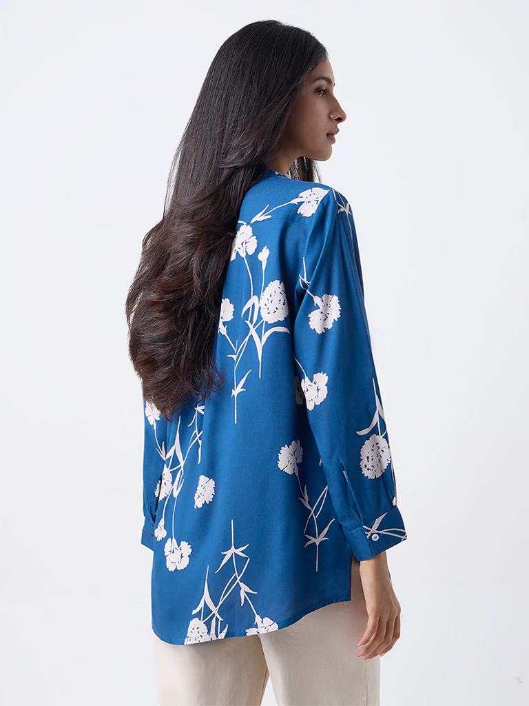 Utsa Indigo Floral Printed Tunic - Image 4