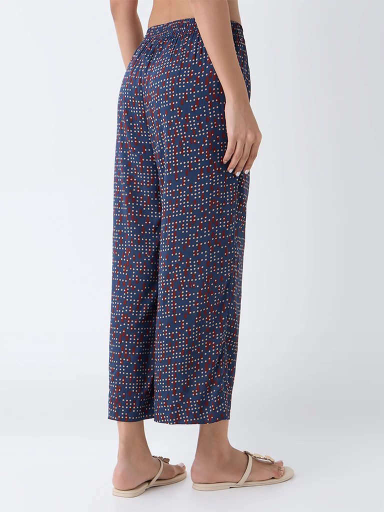 Utsa Indigo Geometric Printed Cotton Palazzos - Image 4