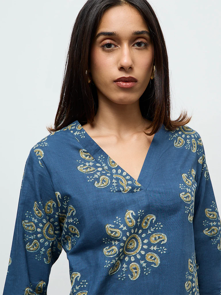 Utsa Indigo Mandala-Inspired Cotton Straight Kurta - Image 3
