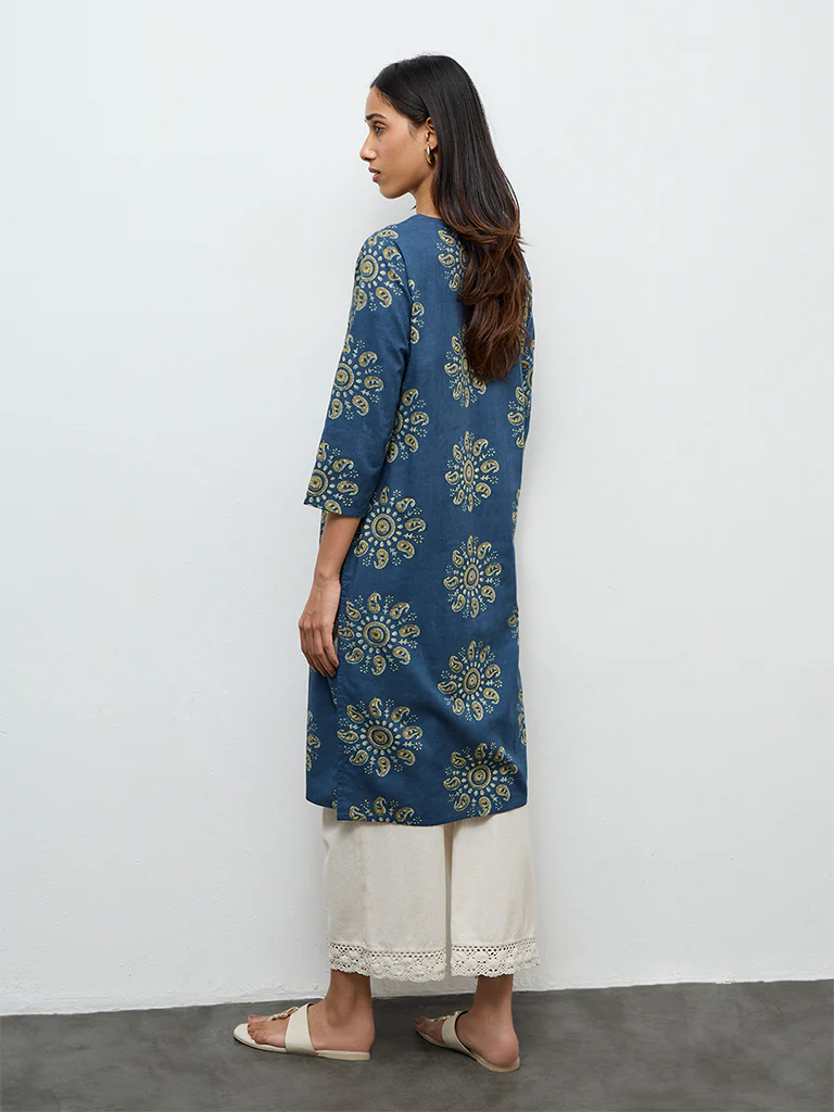 Utsa Indigo Mandala-Inspired Cotton Straight Kurta - Image 4