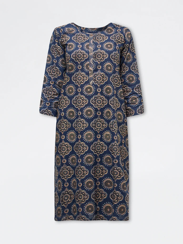 Utsa Indigo Printed Cotton Straight Kurta - Image 5