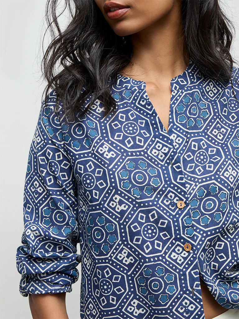 Utsa Indigo Printed Cotton Tunic - Image 3