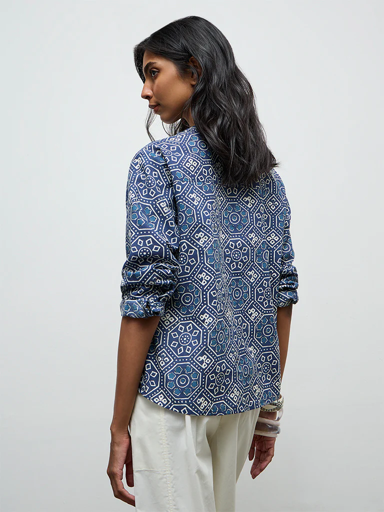 Utsa Indigo Printed Cotton Tunic - Image 4