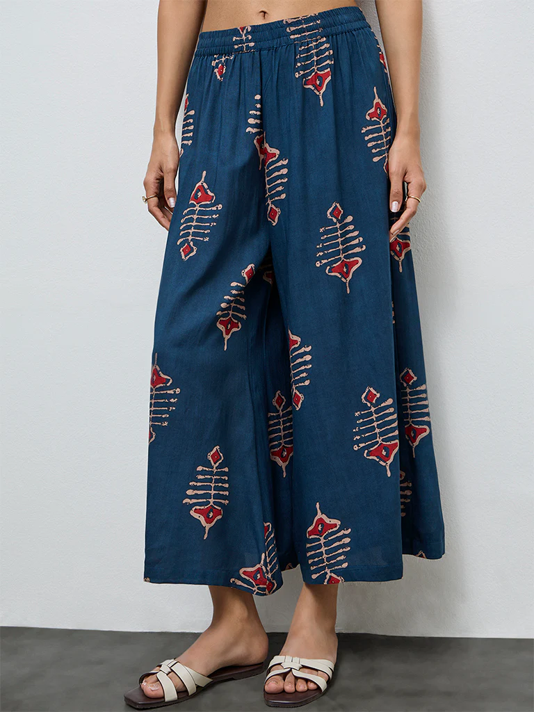 Utsa Indigo Printed Palazzos