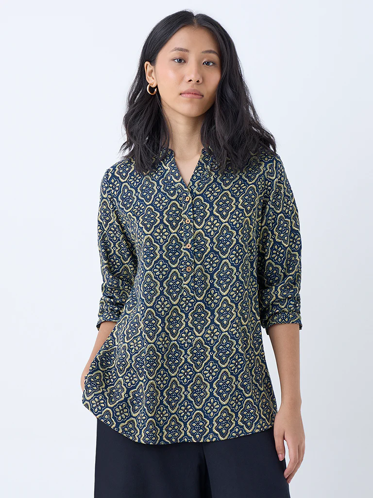 Utsa Indigo Printed Tunic - Image 2