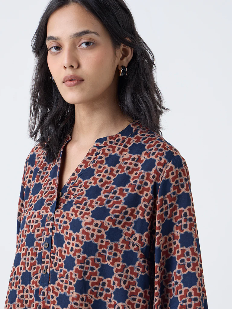 Utsa Indigo Printed Tunic - Image 3