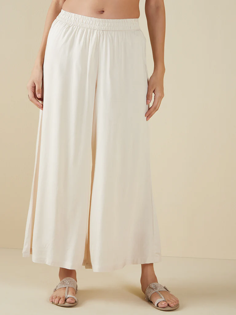 Utsa Ivory Solid Palazzos