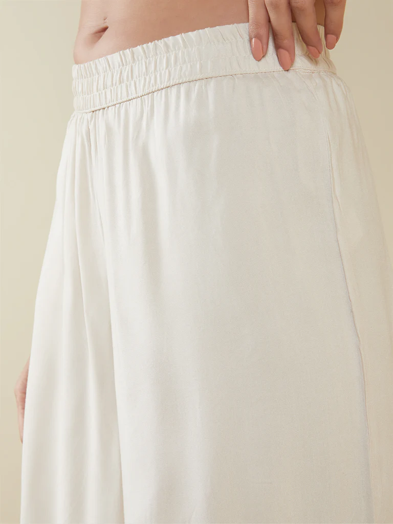 Utsa Ivory Solid Palazzos - Image 4