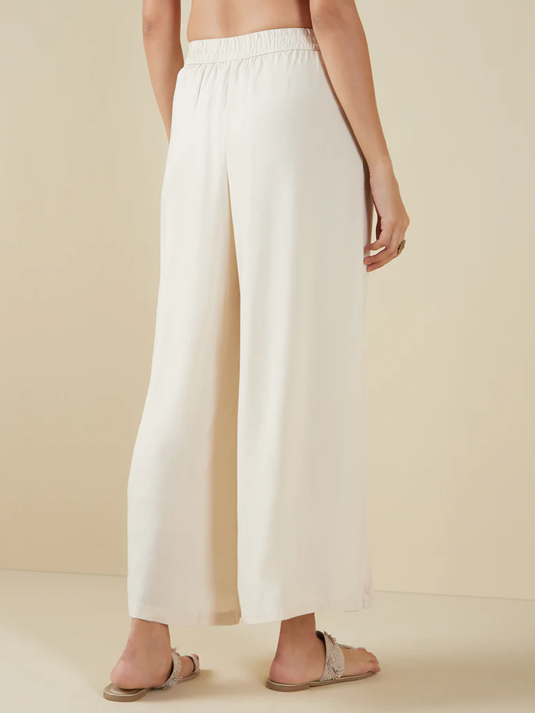 Utsa Ivory Solid Palazzos - Image 5