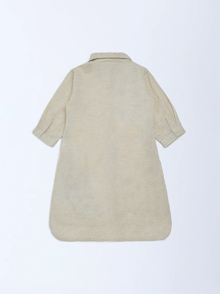 Utsa Kids Girls Beige Embroidered Cotton-Blend Tunic - (2-8 yrs) - Image 2
