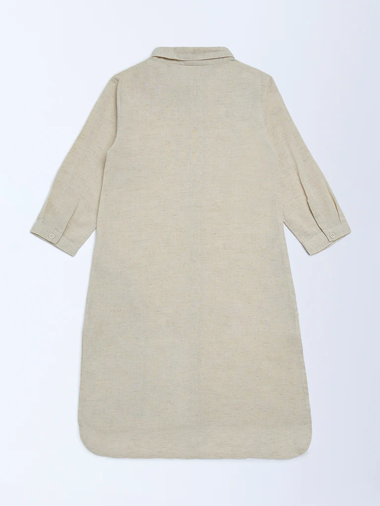 Utsa Kids Girls Beige Embroidered Cotton-Blend Tunic - (8-14 yrs) - Image 2