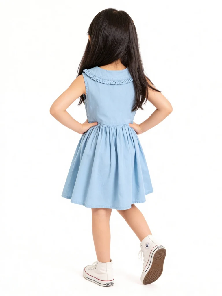Utsa Kids Girls Blue Embroidered A-Line Denim Dress - (2-8 yrs) - Image 2