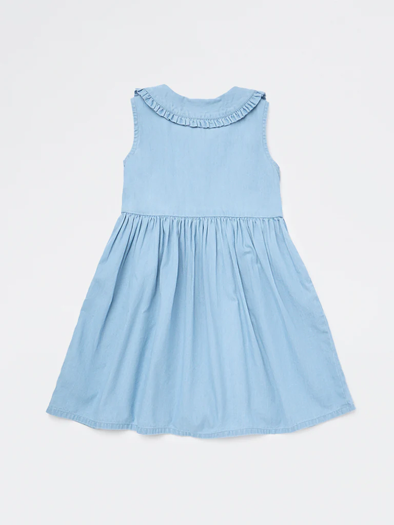 Utsa Kids Girls Blue Embroidered A-Line Denim Dress - (2-8 yrs) - Image 4