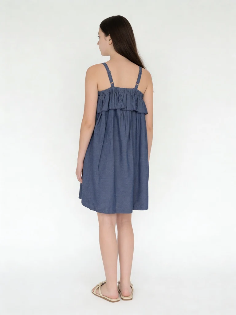 Utsa Kids Girls Blue Embroidered Cotton A-line Dress - (8-14 yrs) - Image 2