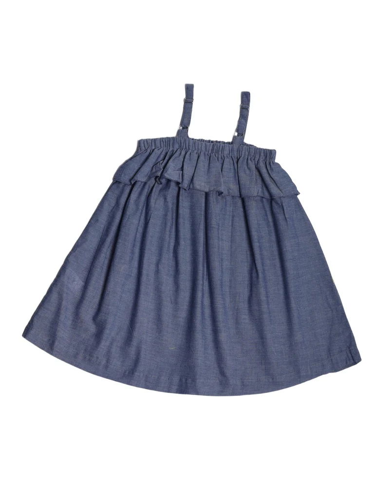 Utsa Kids Girls Blue Embroidered Cotton Dress - (2-8 yrs) - Image 4