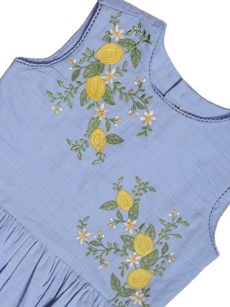 Utsa Kids Girls Blue Embroidered Cotton Peplum Top - (8-14 yrs) - Image 5