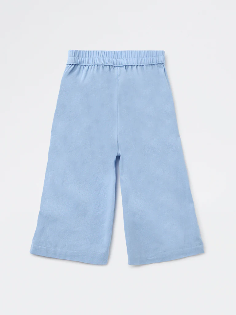 Utsa Kids Girls Blue Embroidered High-Rise Cotton-Blend Pants - (2-8 yrs) - Image 4