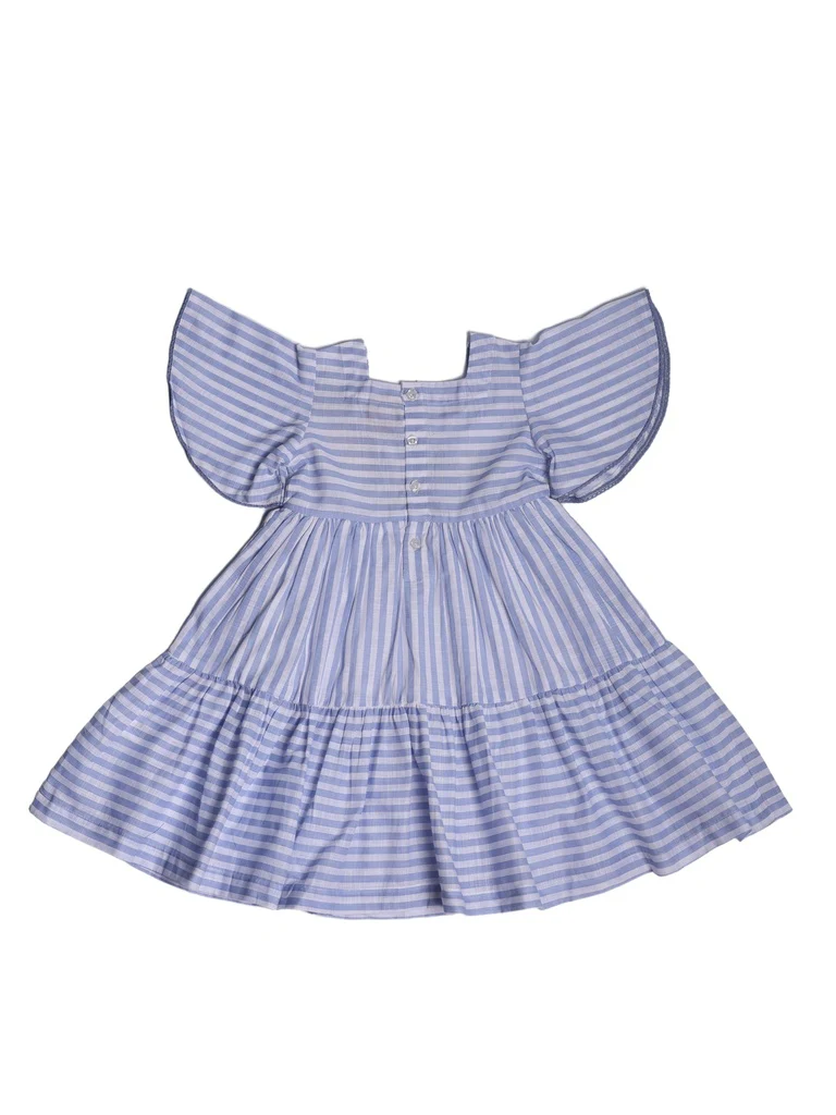 Utsa Kids Girls Blue Embroidered Tiered Cotton Dress - (2-8 yrs) - Image 4