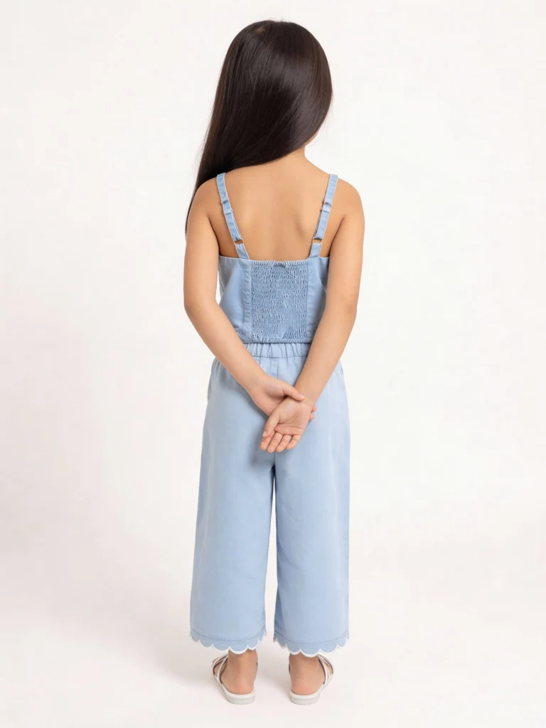 Utsa Kids Girls Blue Floral Embroidered Denim Top - (2-8 yrs) - Image 2