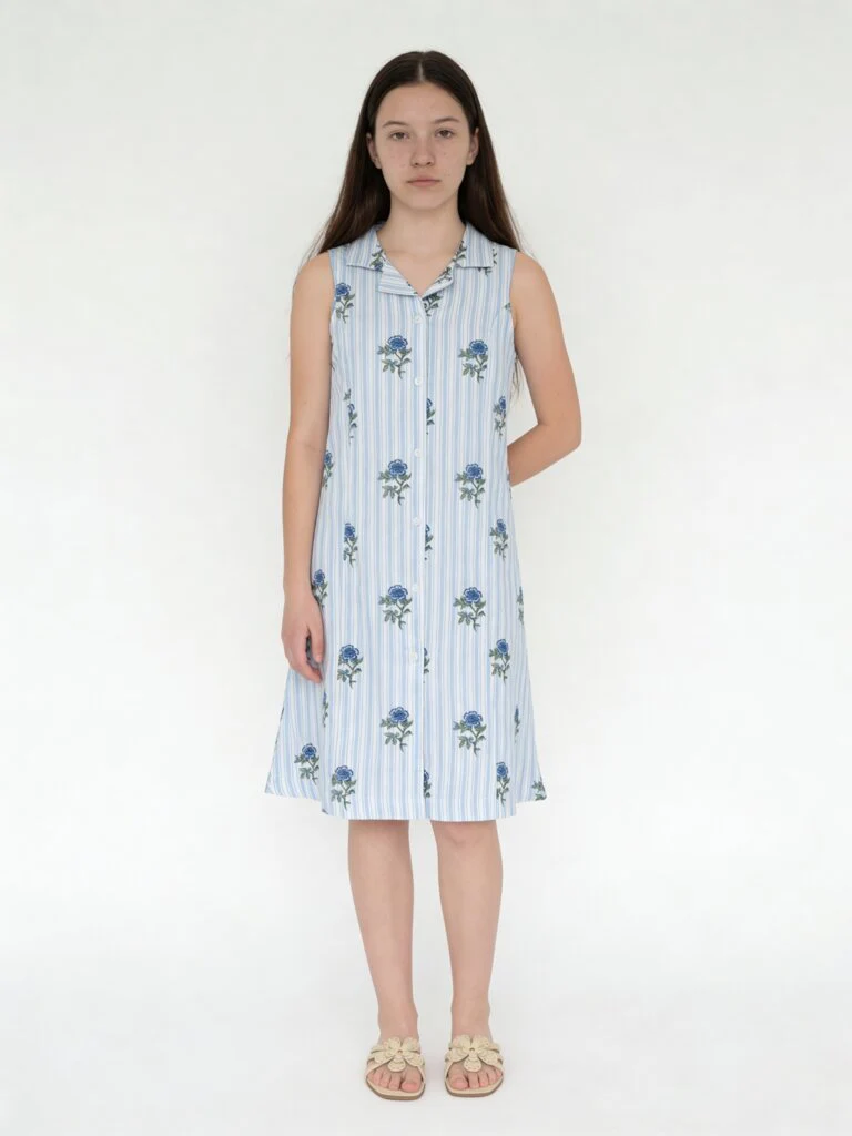 Utsa Kids Girls Blue Printed A-Line Cotton-Blend Dress - (8-14 yrs)